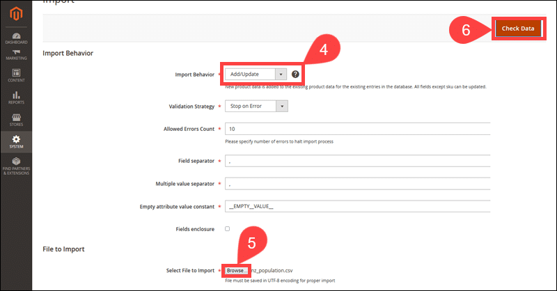 Import product data in the Magento Admin.