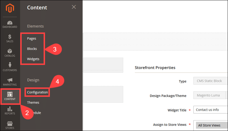 Configure theme elements in the Magento Admin.