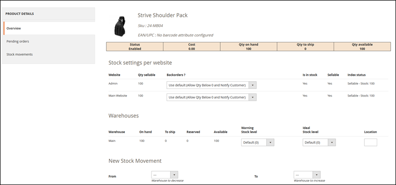 Product inventory management in Magento.