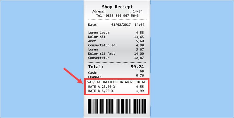 An example of an receipt VAT included.