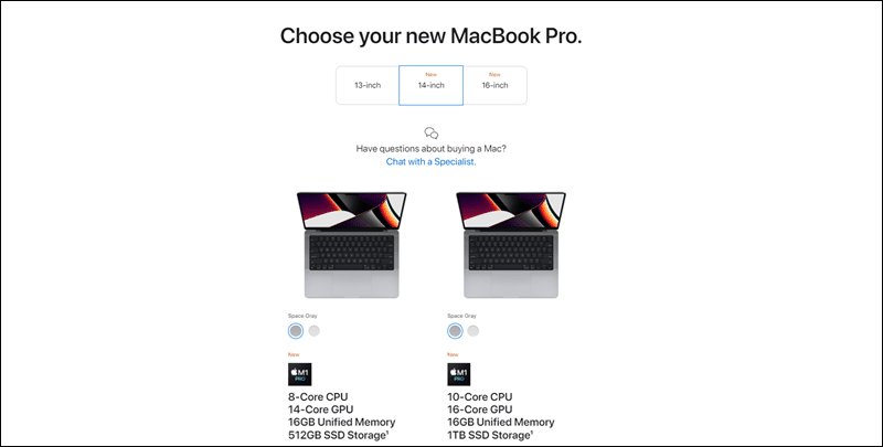 Upselling example on the Apple product selection page.
