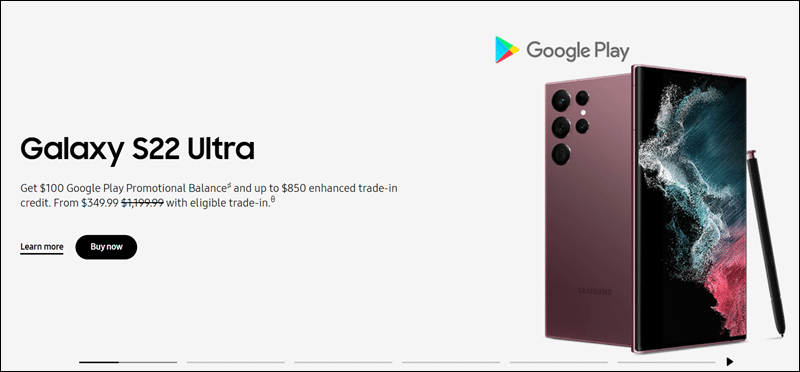 Featured image on the Samsung landing page featuring an upsell deal.