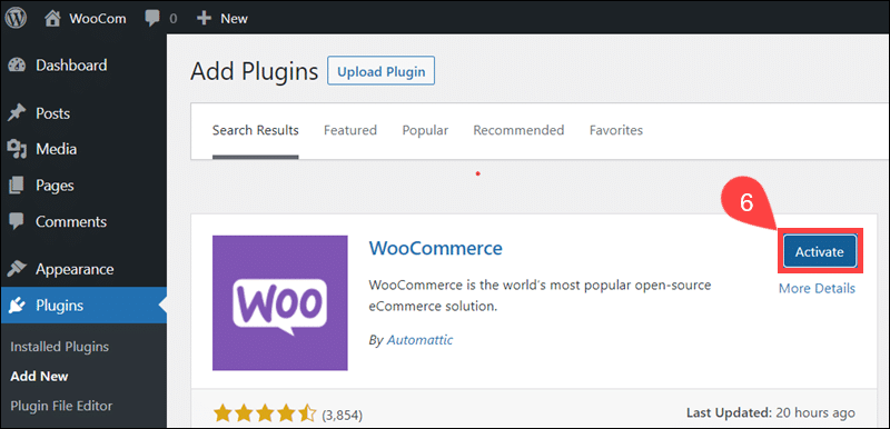 Activate WooCommerce plugin in WordPress.