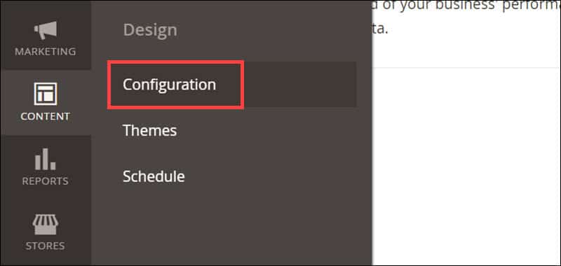 Navigating to HTML head settings in Magento back-end client.