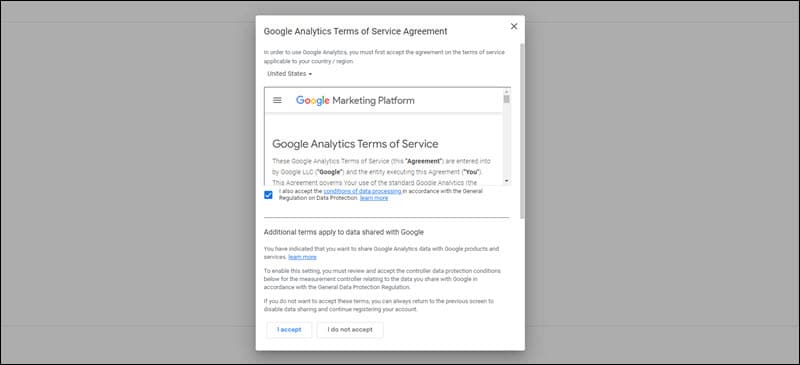 Agreeing to the Google Analytics terms of service.