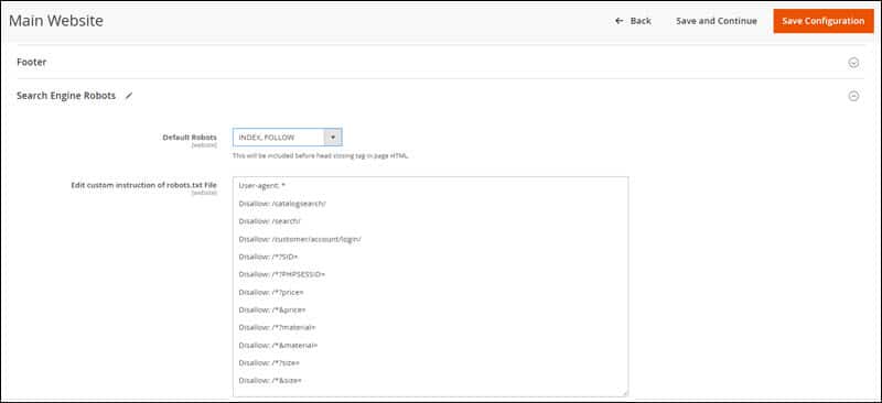 Configuring robots.txt in Magento 2.