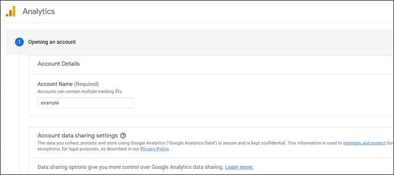Creating a Google Analytics account.