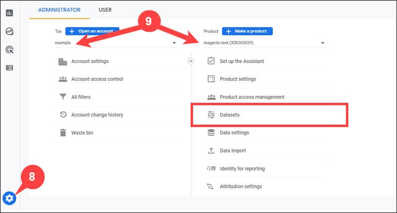 Navigating to datastream settings in Google Analytics.