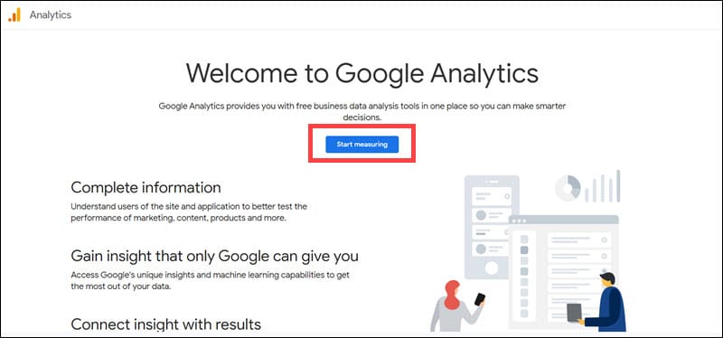 Google Analytics homepage.