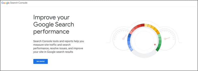 Google Search Console landing page.