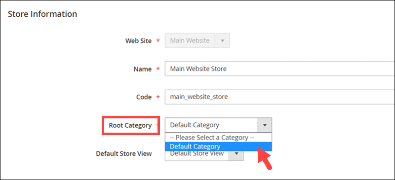 Setting the root product category of a Magento-powered store.