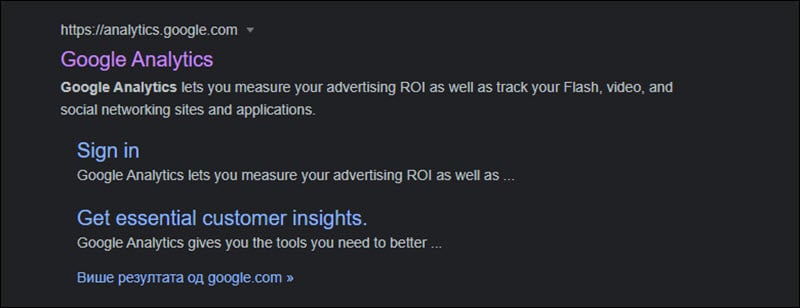 Google Analytics on a Google SERP.