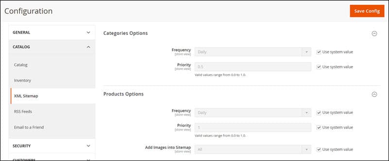 Configuring XML Sitemap settings in Magento 2.