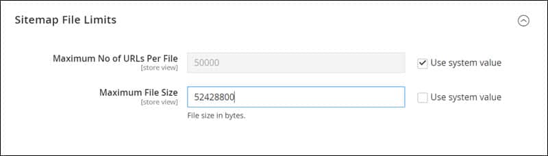 Setting the maximum number of URLs per sitemap file and the maximum file size in Magento 2.