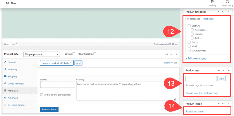 Set product image, category, and tag in WooCommerce.