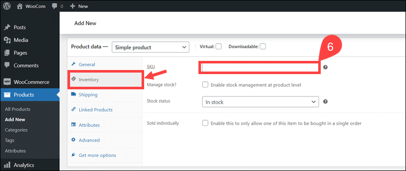 Define product SKU in WooCommerce.