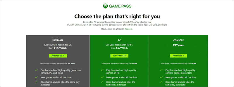 Xbox Game Pass as an example of a successful subscription service.