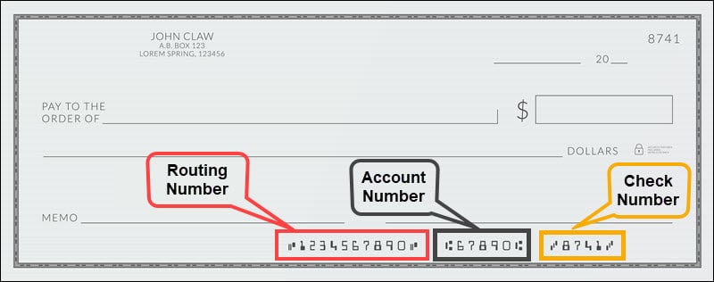 How to find the routing and account number on a check.