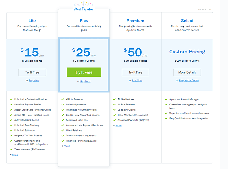 Precios de FreshBooks