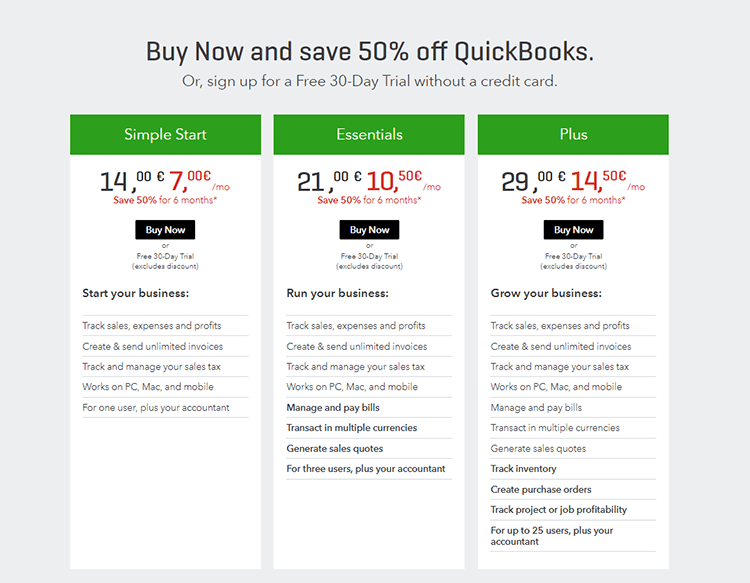 Precios de Intuit QuickBooks