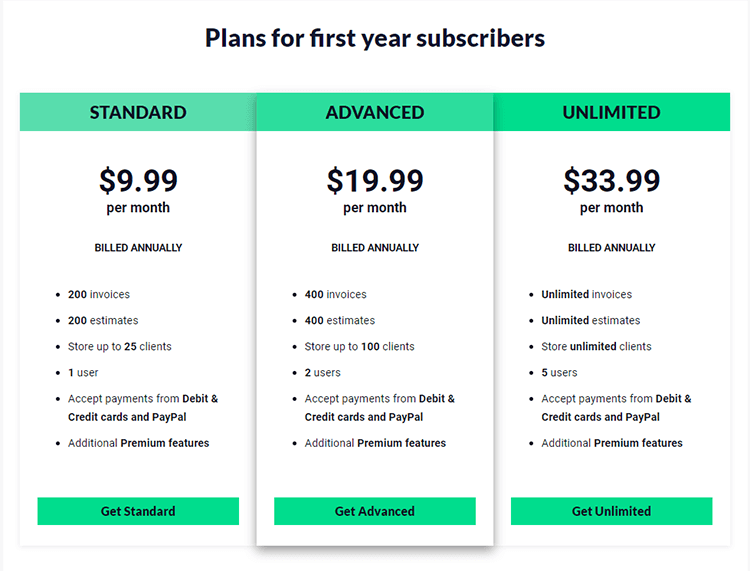 Precios de Invoice2go