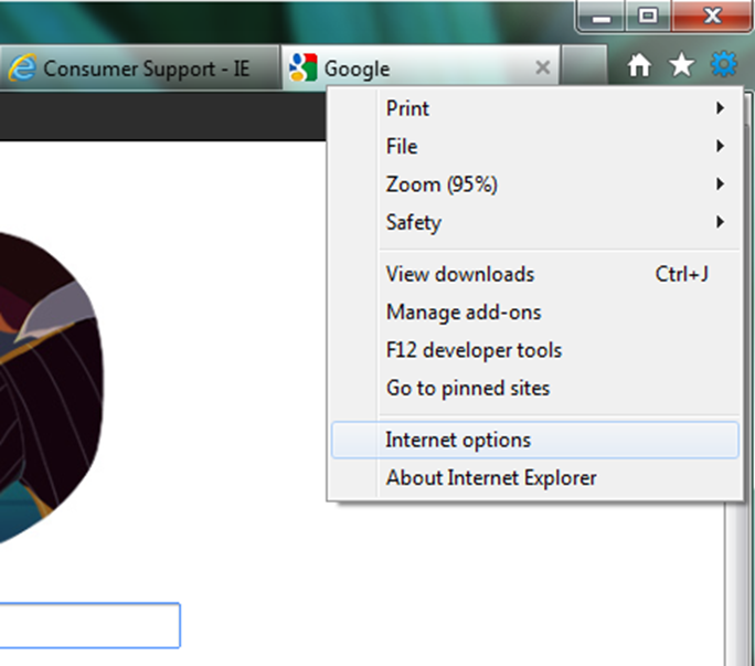 Locating Internet Explorer settings to delete cookies