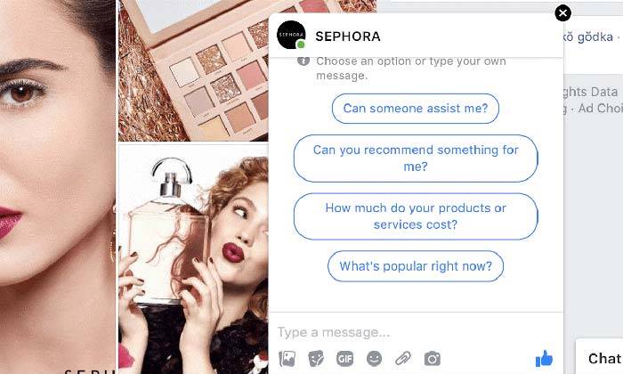 Sephora's Facebook Messenger chatbot offers 24/7 shopping assistance.