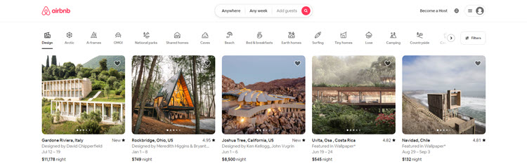 Airbnb homepage as an example of mobile-first design.