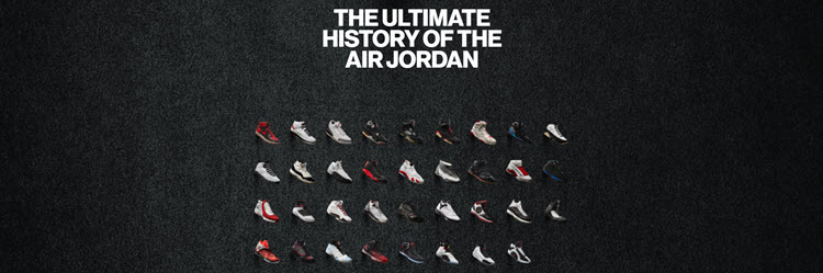 Jordan's homepage using an unconventional layout to highlight the brand's history.