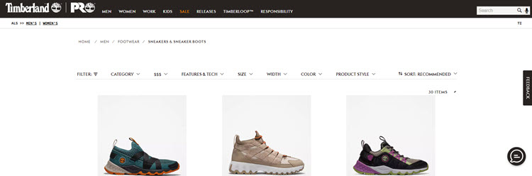 Timberland's online shop as an example of green ecommerce design.