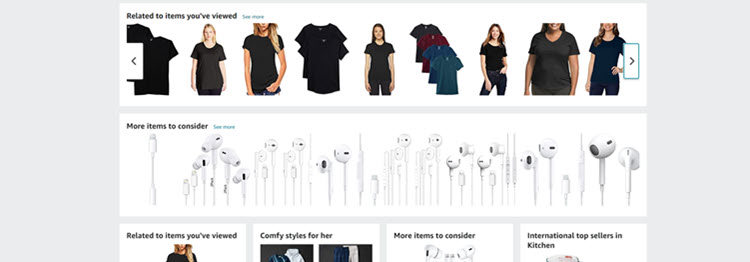 Amazon implementing ecommerce personalization on the shop's homepage.